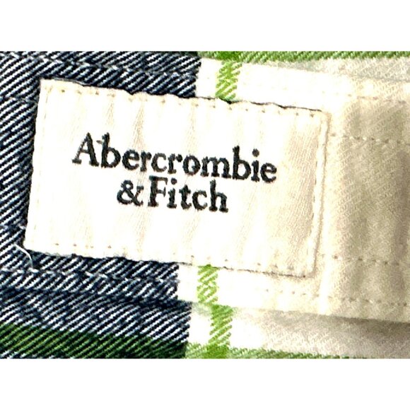 Abercrombie Fitch Large Muscle Button Up Plaid Shirt Green Navy White Cotton Men - Picture 10 of 10